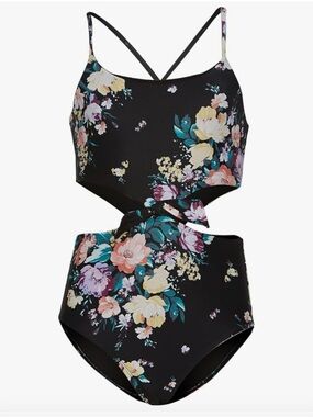Black Floral Cutout Girls' One-Piece Swimsuit